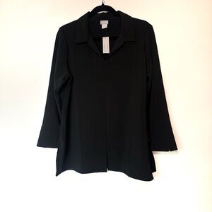 NWT Chico's 1P size 8/10P Black Chain Trim Tunic Fashion Collared Blouse $99